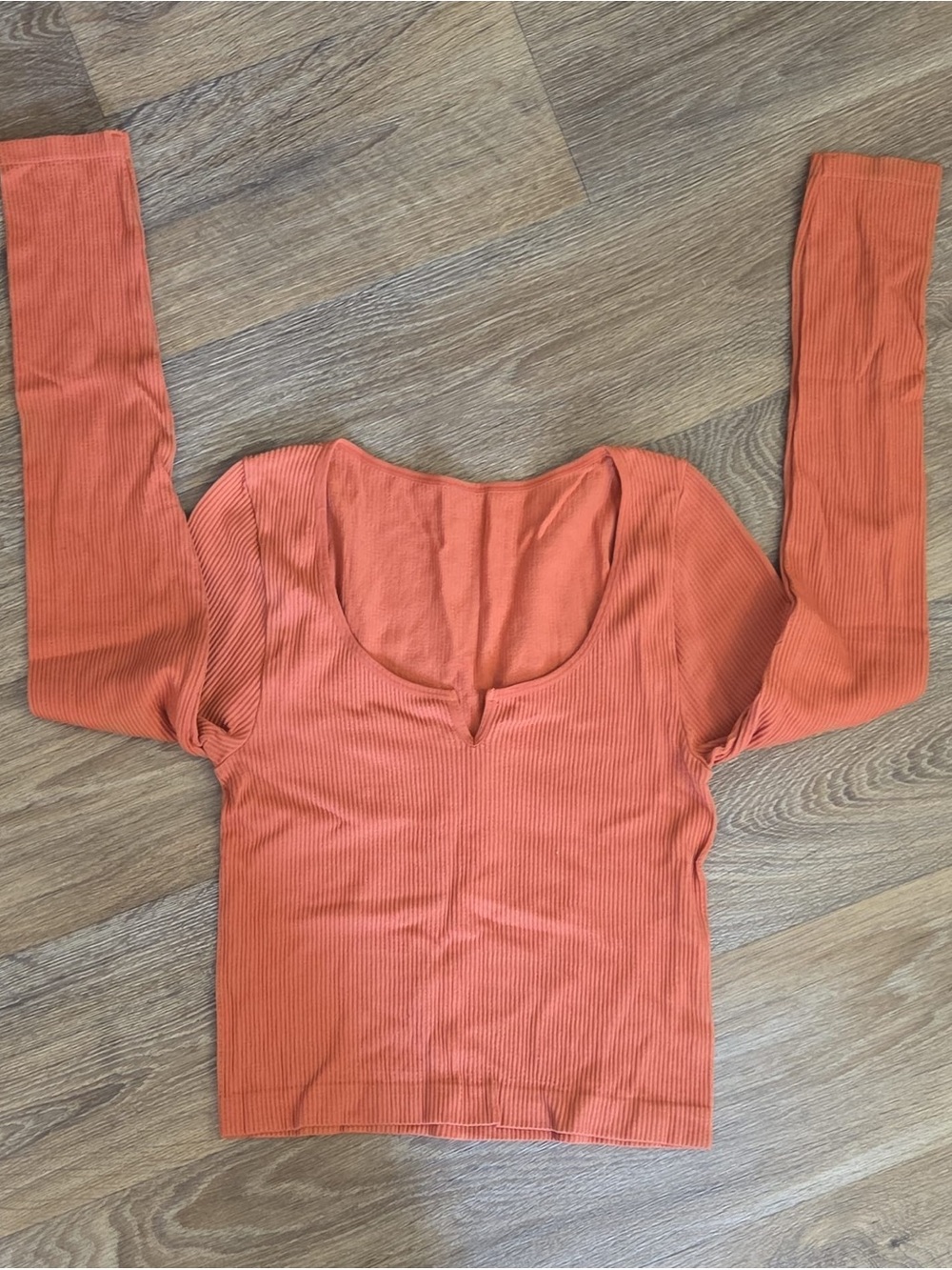 Women's Ribbed Long-Sleeve Scoop Neck Top - Orange